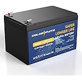 GOLDENMATE 12V 12Ah LiFePO4 Lithium Battery, 5000+ Deep Cycles Rechargeable Battery, Built-in 12A BMS, Lithium Iron Phosphate for Fish Finder, Marine, Power Wheels, LED Light, Camping