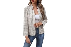 Womens Tweed Blazers Business Casual Long Sleeve Elegant Plaid Open Front Jackets Work Office Fashion Dressy Coats