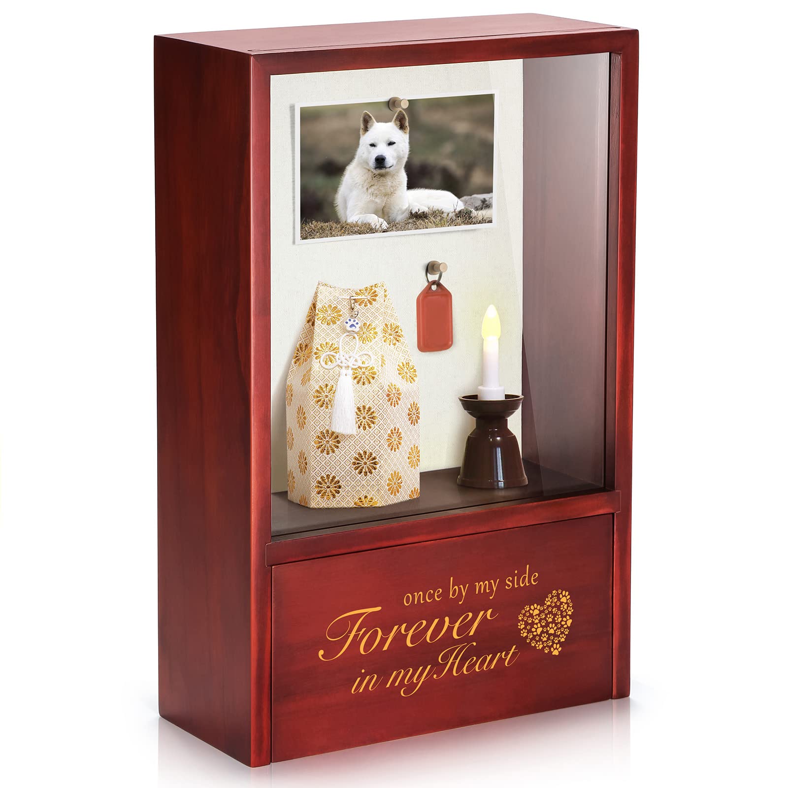 TJ.MOREE Dog Urns - Memorial Display Case, Personalized Keepsake Cremation Urns for Dog Loss - Once by My Side, Forever in My Heart Image