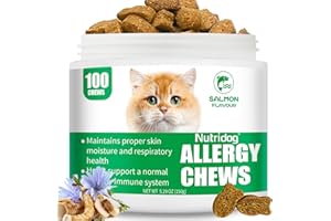 Cat Allergy Relief Chews, Skin & Immune Support for Cats - Salmon Flavor Soft Chews with Colostrum, Probiotics 300M CFU, Omeg