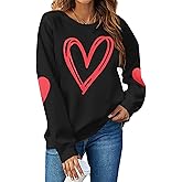 KNEYATTA Valentine's Sweatshirt Women Love Heart Grahic Print Long Sleeve Pullover Casual Blouse Tops