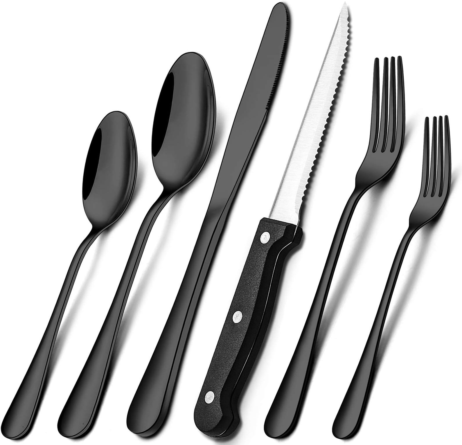 Black Silverware Set, Umite Chef 72 Piece Stainless Steel Flatware Set, Kitchen Cutlery Set Service for 12, Tableware Eating Utensil Set with Steak Knives for Home and Restaurant, Dishwasher Safe