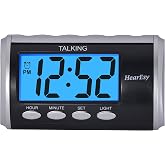 HearEsy Talking Alarm Clock for Visually Impaired - Large Numbers Desk Clock - Day Clock for Seniors - Battery Operated Large Display Alarm Clock, Digital Clock, Digital Alarm Clock (silver)