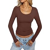 EasyGala Womens Double Lined Scoop Neck Long Sleeve Shirts Fitted Basic Tee Y2k Going Out Tops Fall Clothes 2026