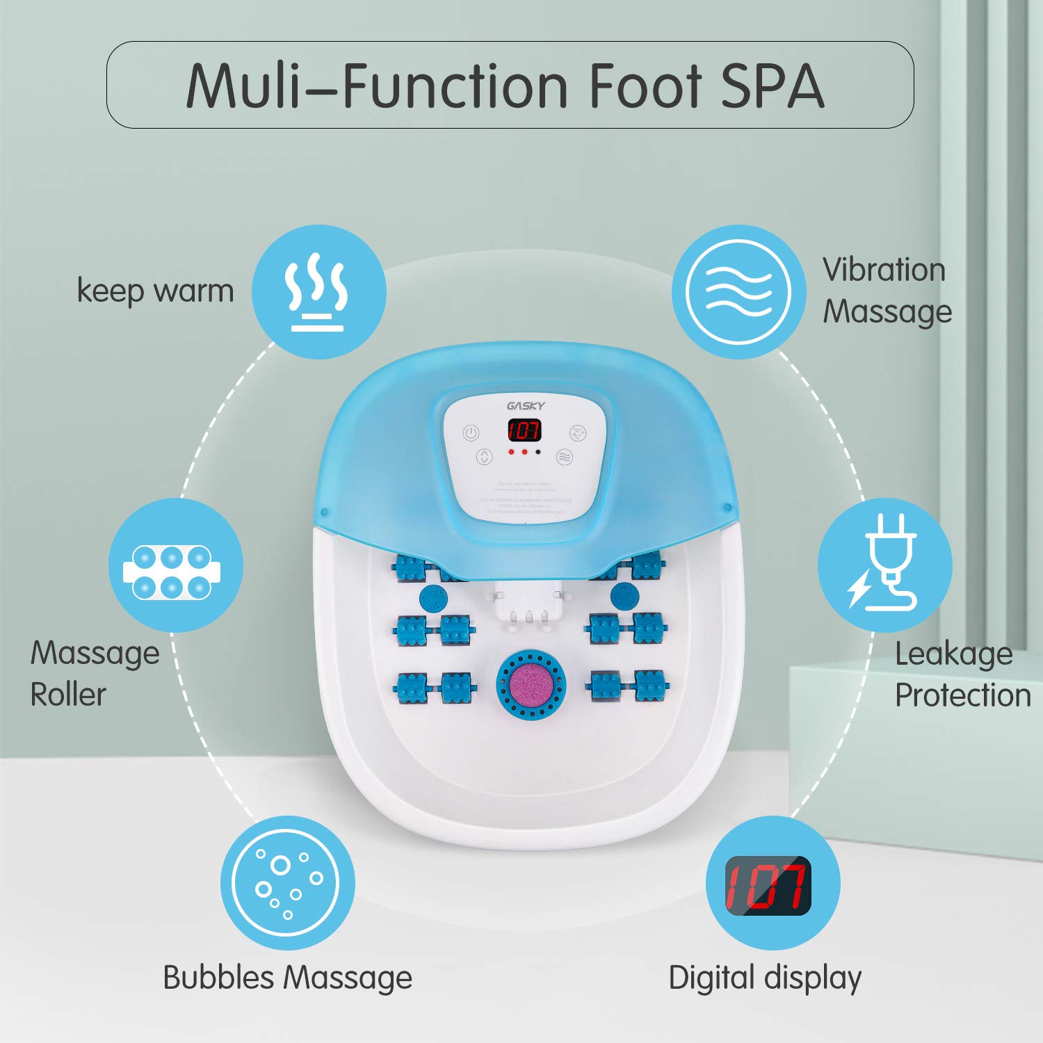 Foot Spa Foot Bath Massager with Heat, Vibration, Bubbles and Pedicure Grinding Stone for Exfoliating, 16 Masssage Rollers for Shiatsu Massage, LED Temp Control for Soothe Relax Tired Feet Home Use: Beauty