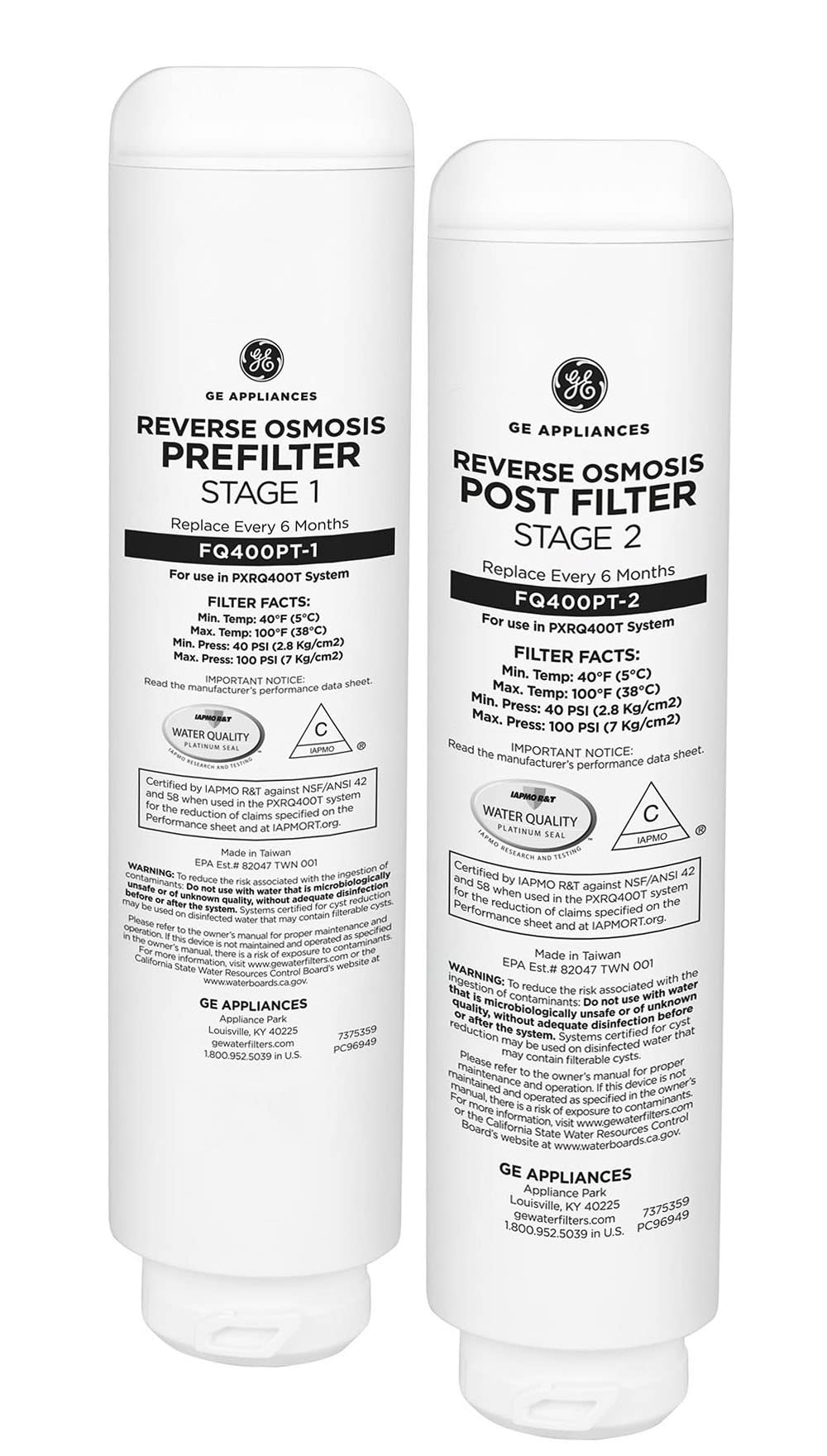 Photo 1 of GE Profile Reverse Osmosis Under Sink Pre & Post Replacement Filters, Fits PXRQ400T Filtration System, Reduces Lead, Chlorine & More, Replace Every 6 Months, FQ400PT