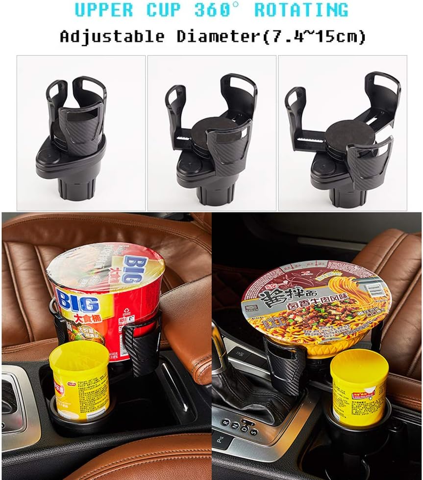 Car Double Cup Holder Adapter Expandable Base Hold Large Bottles 360