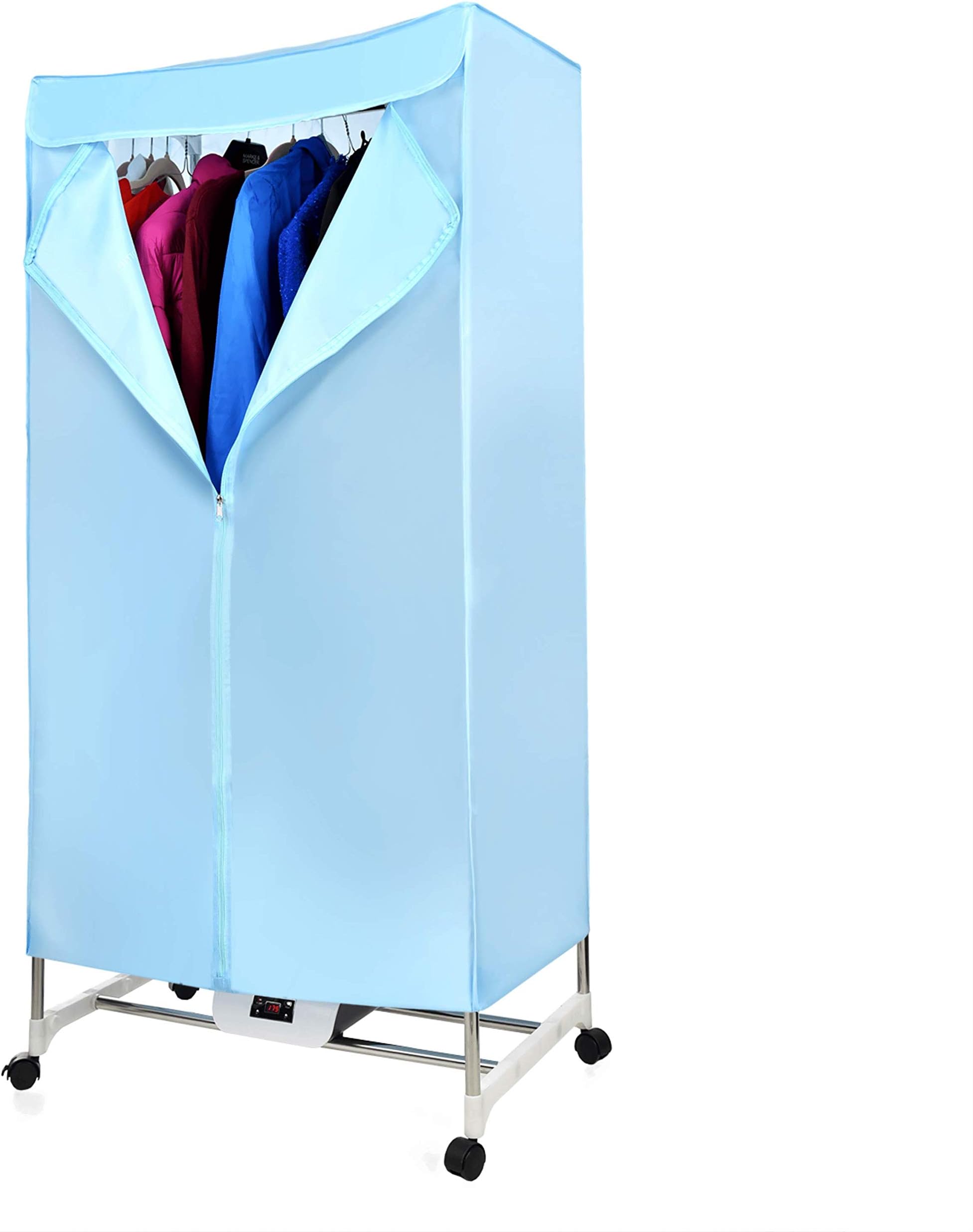 TechMinna Compact Energy Saving Clothes Dryer 1000W Power 33lbs Capacity Stainless Steel Portable Clothes Drying Rack with Remote Control Timer and Control Panel (Non-Foldable)