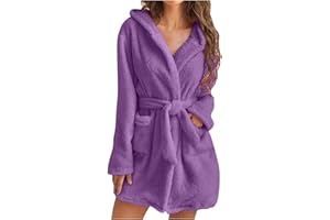 HUILAIBAZO Womens Fuzzy Robe Mid Length Bathrobe Belted Soft Bath Robes Plush Kimono Robe with Pockets Fall Winter Spa Robes