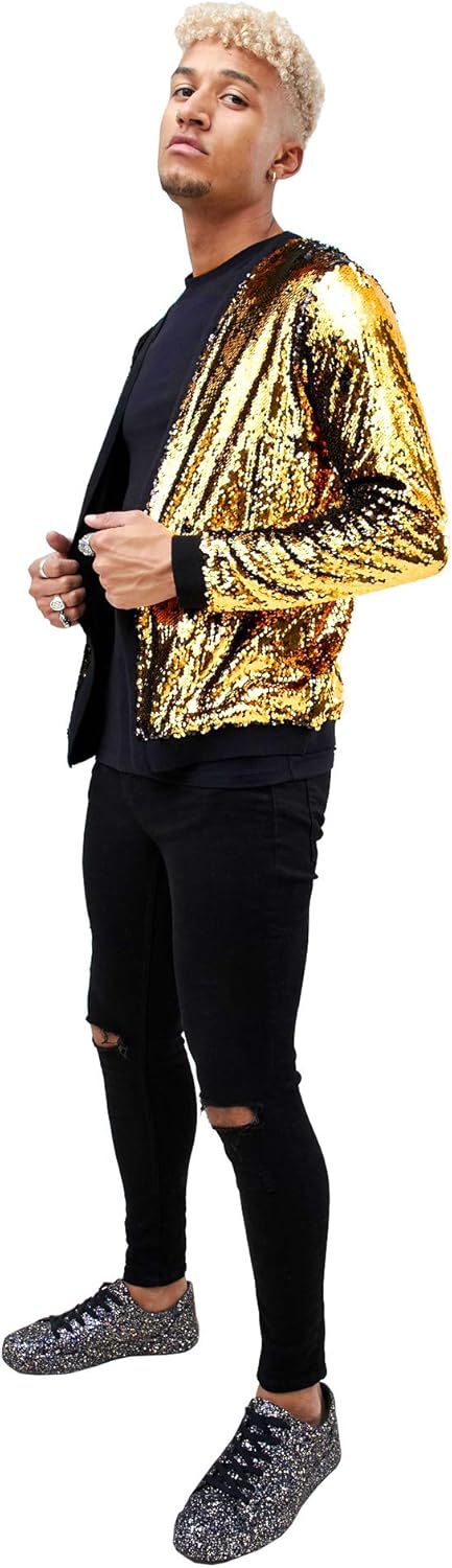 Pacinoble Mens Cardigan All Over Sparkle Sequin Open Front Long Sleeve Jacket with Ribbed Cuffs at  Men’s Clothing store