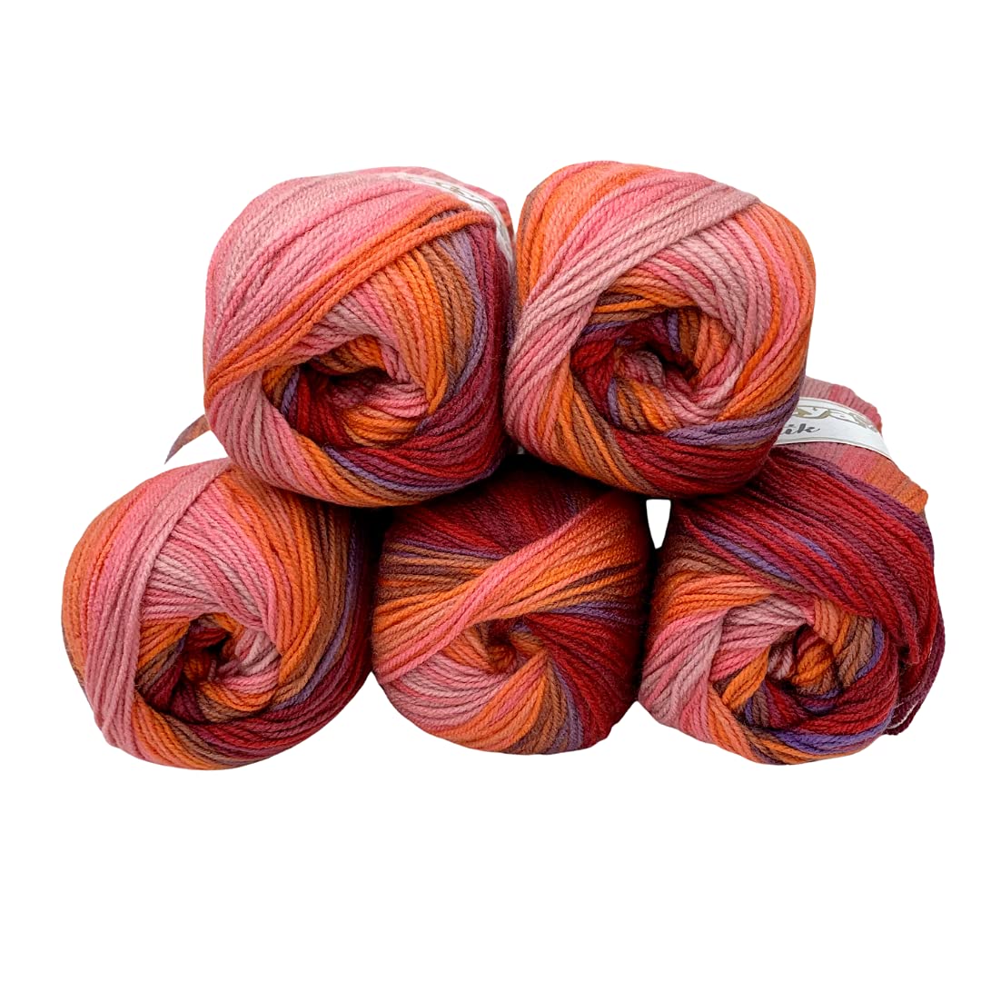 Multi Coloured dk Yarn for Knitting and Crochet, Papatya Batik self Striping Yarn Pack of 5 x 100g Balls - 554-26…