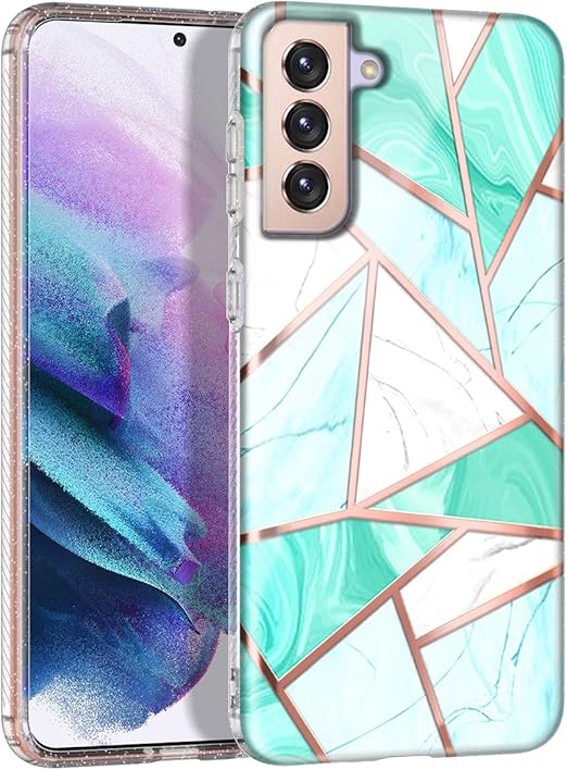 Amazon Com Hekodonk For Galaxy S21 Plus 5g Case Clear Design Tpu Bumper Protective Silicone Shockproof Yellow Resistant Anti Scratch Cover For Samsung Galaxy S21 Plus 5g Glitter Marble Mint