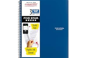Five Star Spiral Notebook + Study App, 3 Subject, College Ruled Paper, Fights Ink Bleed, Water Resistant Cover, 8-1/2" x 11",