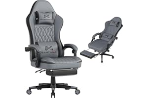 GAMTIMER Gaming Chair with Footrest, Ergonomic Computer Chair, PU Breathable Material with Headrest and Lumbar Support, Suitable for Silla Gamer and Adults (Grey)