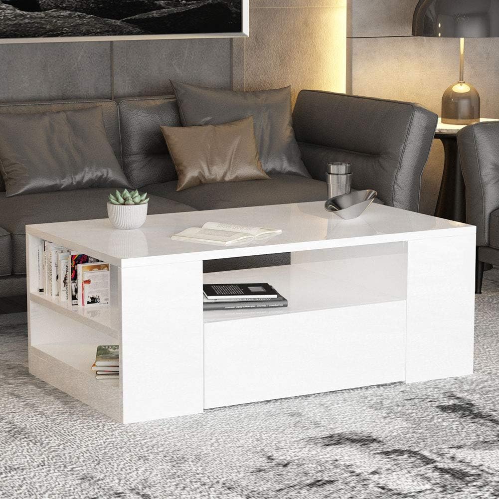 Modern High Gloss Rectangular Coffee Table Tea Table Storage For Living Room Office White 2 Layers Modern Coffee Table Estink Coffee Tables Home Kitchen Cleansecure Co Nz
