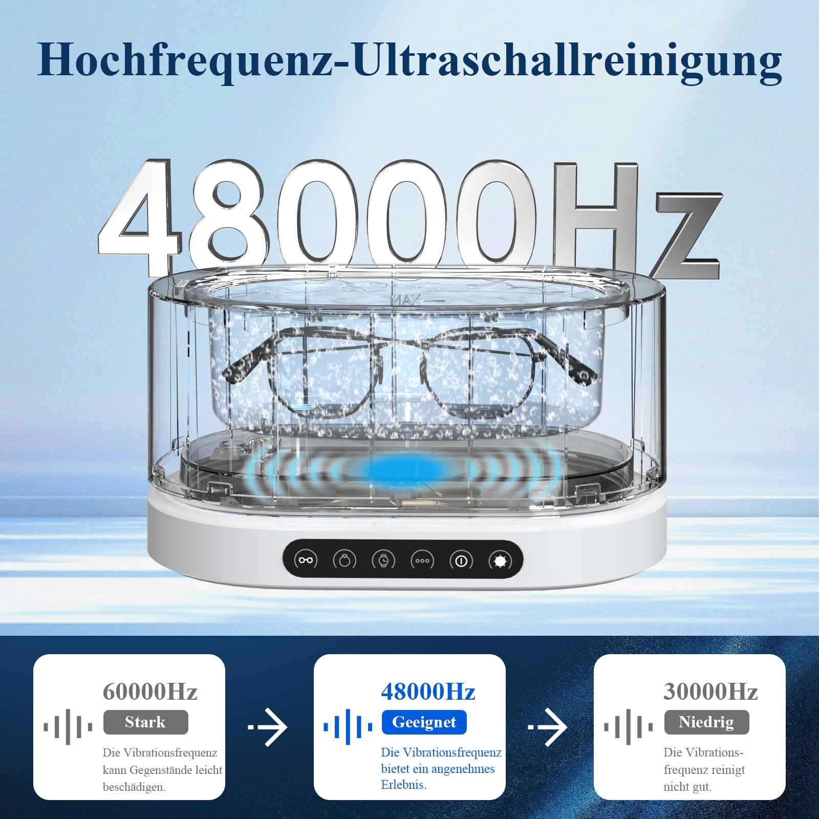 Minthouz Ultraschallreinigungsgerät - 48 kHz Ultrasonic Cleaner 500ml Digital Ultraschallreiniger mit 5 Modi zur Reinigung von Schmuck Uhren Brillen und Zahnprothesen – für den Hausgebrauch 2