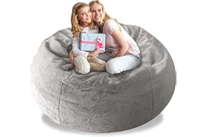 LCYFBE 5ft Giant Fur Bean Bag Chair for Adult Living Room Furniture Big Round Soft Fluffy Faux Fur BeanBag Lazy Sofa Bed Cover Giant (it was only a Cover, not a Full Bean Bag), Light Grey