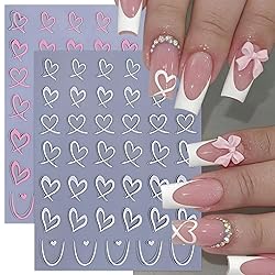 5Pcs Bow Nail Sticker French Heart Nail Decals 3D
