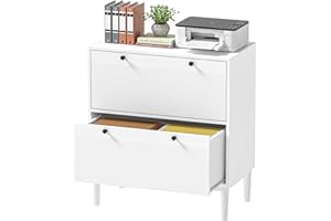 Anmytek Lateral File Cabinet with 2 Drawers, Filing Cabinet with Adjustable Hanging Bar for Letters, A4 and Legal Size, Printer Stand Home Office Storage Cabinet, White