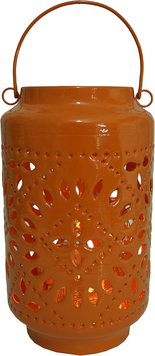25x15x15 cm Orange Couleur Orange Lanterne Métal Bougie