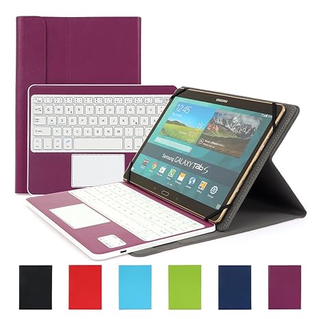 Besmall Bluetooth Tastatur mit Touchpad Deutsch Layout QWERTZ mit PU Leder Schutz Hülle mit Standfunktion für 10 Zoll Tablet 