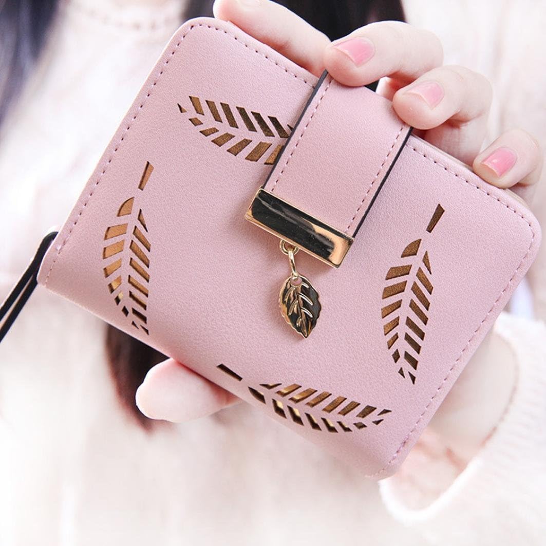 Zip Around Leather Wallet with ID Window, Short Bifold Money Clip Coin Purse Card Holder Leaf Clutch for Women Teenage Girl Gift - Image 3