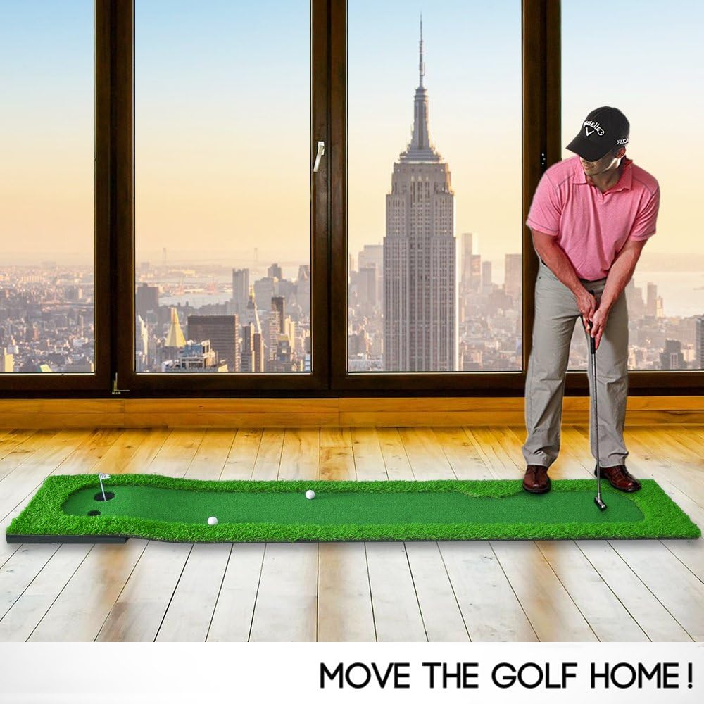 LINSGROUP Golf Putting Green System Indoor/Outdoor Home/Office Professional Golf Training Mat Long Challenging Putter Practice Aid Equipment