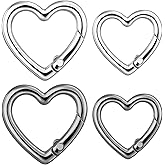 4 PCS Heart Shaped Key Ring, Metal Heart Keychain Clip Cute Stainless Steel Hearts Keychains Hearts Clasp Hook for Purse Bling Camping Hiking Fishing Traveling Backpack, Black & Silver