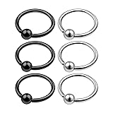 6Pcs Steel Black Anodized 16g 3/8 10mm captive nose