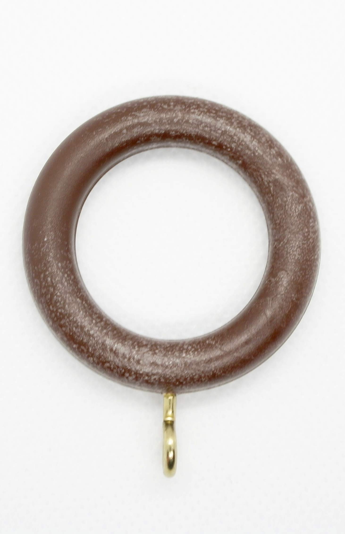 Walnut Plastic Curtain Rings with Golden Eyelets and White Hooks 30mm Inner Diameter Wood effect rings Pack of 10 (Walnut, 30mm)