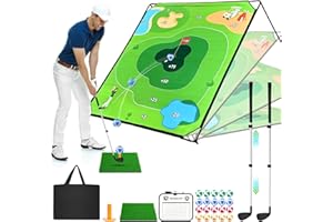 URUQ Golf Chipping Game with Large Target Mat, 2 Upgraded Adjustable Golf Clubs, 20 Sticky Balls, Outdoor Indoor Sports Toy Gift for Adults Kids, Fun Family Backyard Yard Golf Game Set