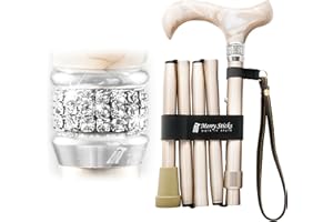 Merry Sticks Designer Foldable Walking Canes with Finest European Crystals, Folding Canes for Women and Men, Adjustable & Collapsible Canes for Seniors, Stylish Rhinestone Gift - Royal Champagne Gold