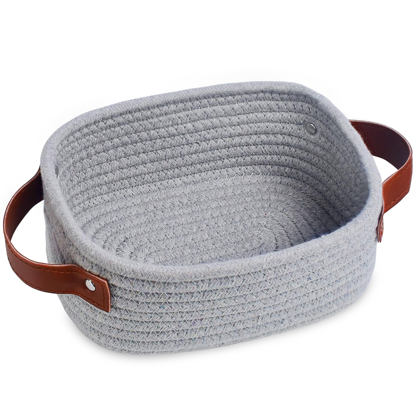 Photo 1 of ABenkle Small Storage Basket, Mini Rope Woven Baskets, Cute Shelf Closet Storage Organizer, Boho Decorative Toy Bin for Nursery, Living Room, Spa, Empty Gift Basket - XS,Grey