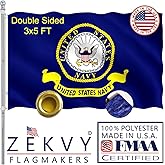 ZEKVY Navy Emblem Military Flag 3x5 Outdoor Made in USA - Double Sided Heavy Duty Vivid Color United States Navy Flags with 2 Brass Grommet