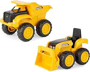 John Deere Tomy 6'' Dump Truck &amp; Toy Tractor with Loader Construction Vehicle Set, Yellow