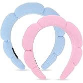 ANBALA Spa Headband for Women 2 Pack - Sponge Makeup, Puffy Skincare, Terry Cloth Shower Headband for Girls (Pink/Blue)