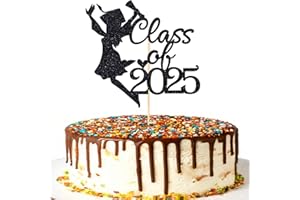 SHBLOMK Black Glitter Class of 2025 Graduation Cake Topper, Congrats Grad Party Decor, Graduation Party Decoration Supplies (Class of 2025)
