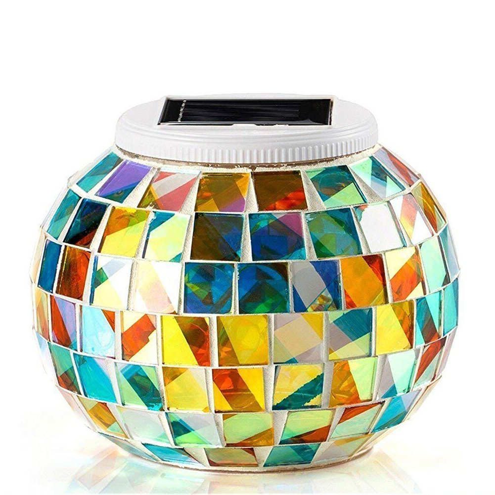 KEEDA Mosaic Solar Lights, Color Changing Outdoor Desk/Table Lamps, Garden Patio Party Mood Lights, Tabletop Decorative Lighting（Glass Cullet, Dazzle Color）