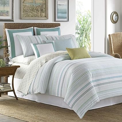 3pc Blue Striped Full Queen Size Duvet Cover Set Nautical Beach Theme Horizontal Stripes Line Pattern Bedding Rugby Lake House Cottage Sleek Trendy