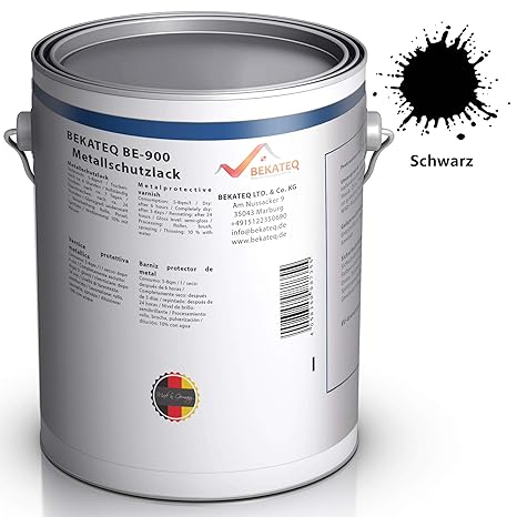 BEKATEQ BE-900 Metallschutzlack seidenmatt Rostschutz Rostschutzfarbe Korrosionsschutz Metall Farbe Schutz (5L, SCHWARZ)