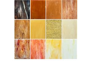 ILLUCKAI 12 Sheets Mixed Amber Stained Glass Sheets, 4 x 6 inch Stained Glass Supplies Mosaic Glass Tiles for Crafts, Cathedral Glass Art Glass for Stained Glass Beginners and Hobbyists
