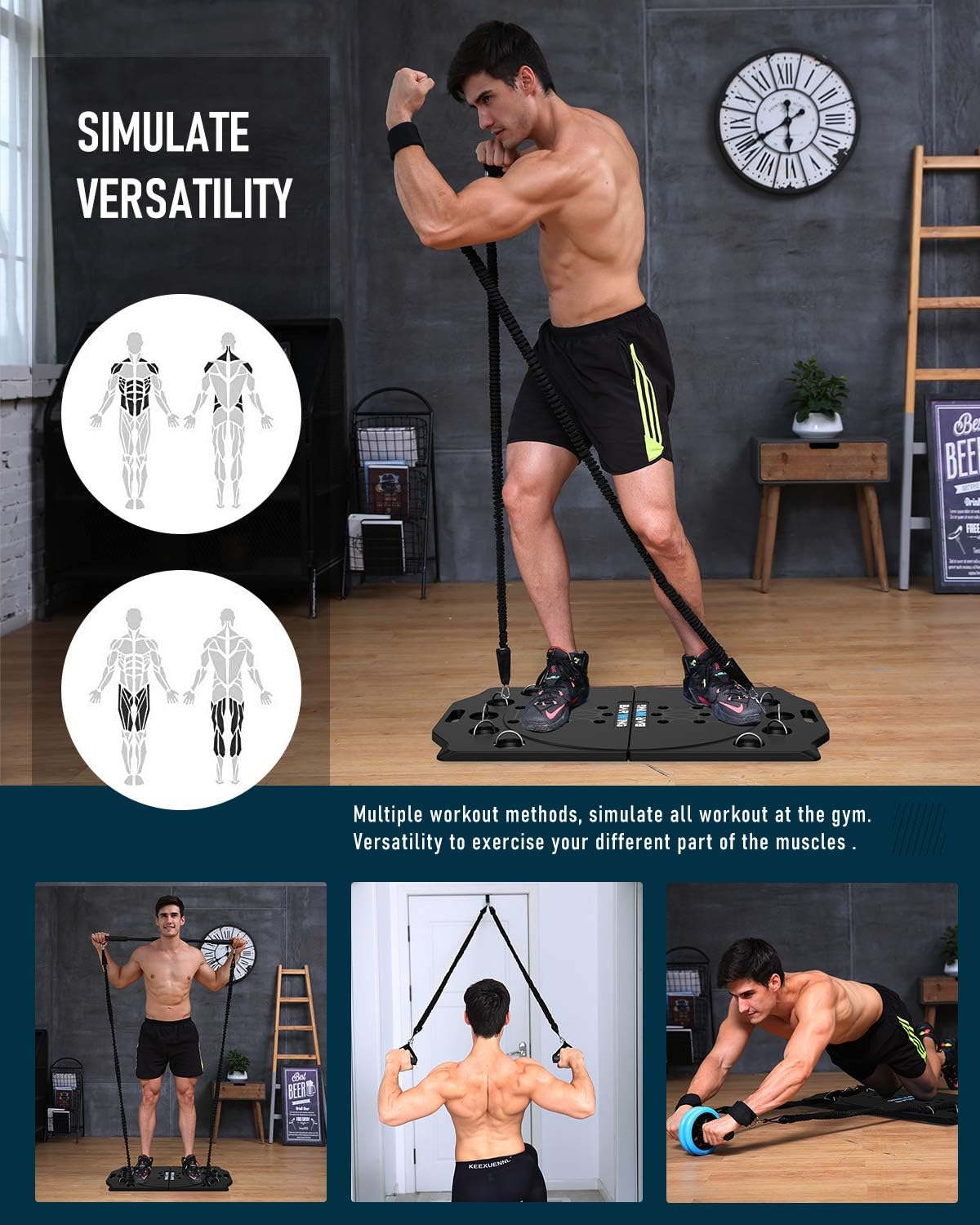 BARWING Portable Home Gym Full Body Workouts Equipment Resistance Workout Set for Home, Office or Outdoor with Resistance Bands and Fitness Board Push-up Handle : Sports & Outdoors