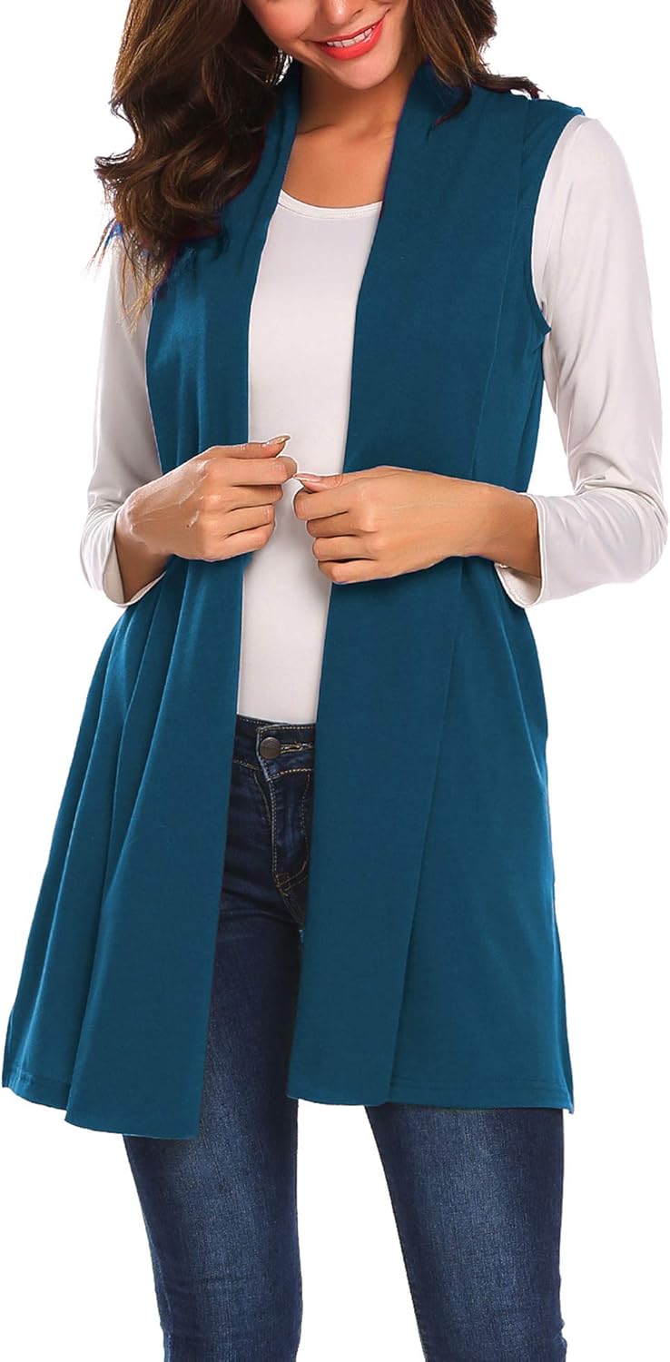 Beyove Womens Long Vests Sleeveless Draped Lightweight Open Front Cardigan Layering Vest with Side Pockets at  Women’s Clothing store