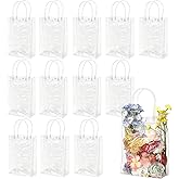 WhizToys 12 PCS Transparent Party Favour Clear Plastic Gift Bags with Handles, 9.1x6.7x2.8Inches, Clear Tote Goodie Bag Bulk PVC Plastic Bags with Handles for Gifts Weddings Birthdays