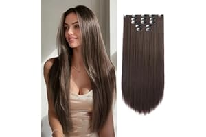 StrRid Dark Brown Clip in Hair Extensions 26 Inch Invisible Long Synthetic Extension 5PCS Straight Fake Heat Resistant Clips on Hairpieces for Women Girls Weddings Party Daily Use Full Head 8.1 Oz