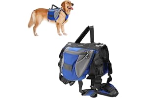 Dog Backpack Harness & Hiking Vest, Saddlebag with 2 Pockets & Reflective Strips Adjustable Outdoor Backpack for Small Medium