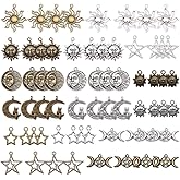 SUNNYCLUE 64pcs Tarot Style Sun Moon Star Charms Bulk Alloy Tibetan Crescent Triple Moon Goddess Charms for Jewelry Making Findings Accessory Mixed DIY Necklace Bracelet Earrings Craft
