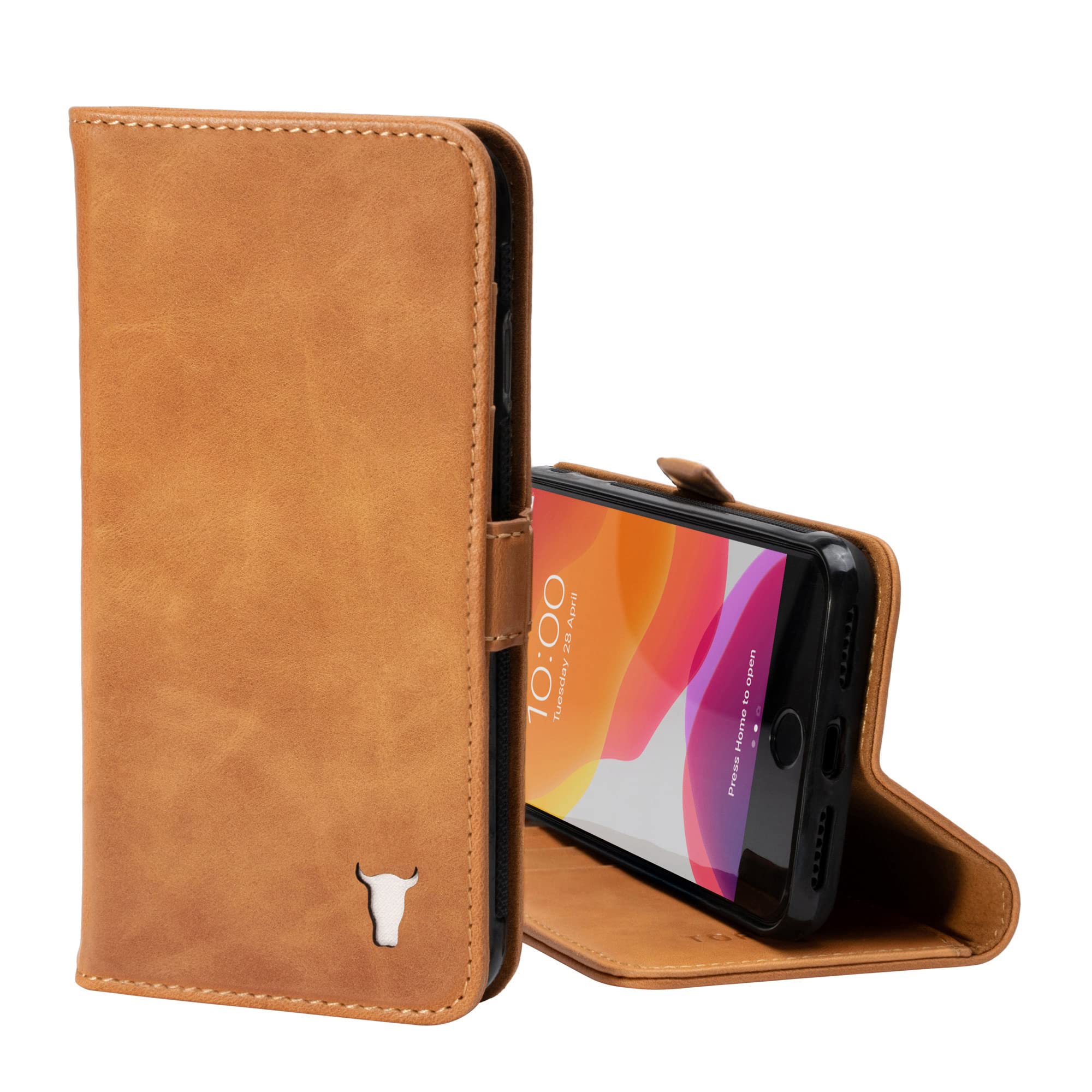 TORRO Phone Case Compatible With iPhone SE/8/7 – Premium, Genuine Leather Cover with Card Slots and Horizontal Viewing Stand (Tan)