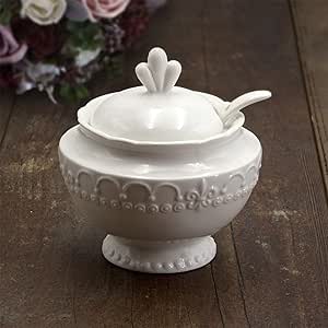 Azucarero de Porcelana con Tapa y Azúcar Cuchara, Frasco de Azúcar