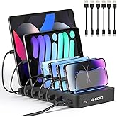 G-Cord 6 Port Multiport USB Charging Station, Detachable Desktop Docking Station for Smartphone & Tablet with 6 Pack Mixed Ca